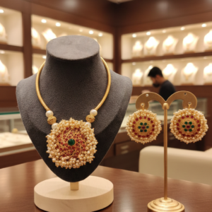 south indian gold plated necklace anti tarnish and earrings set ethnic jewellery for woman and