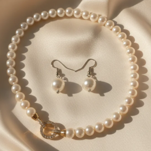 pearl necklace white with earrings set