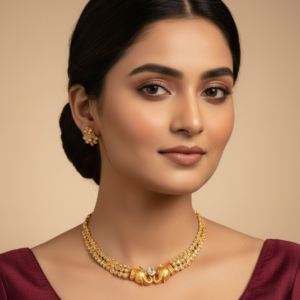 Home anti tarnish gold plated necklace and earrings set ethnic jewellery for weddings and festive