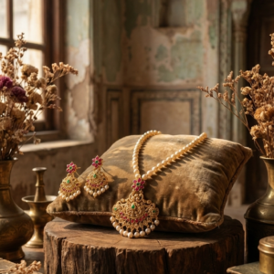 Home gold plated necklace anti tarnish with earrings set ethnic jewellery for girls and woman