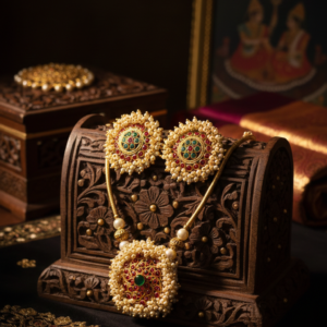 Home south indian gold plated necklace anti tarnish and earrings set ethnic jewellery for woman and girls