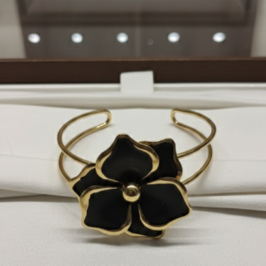 anti tarnish black flower bangles single hand adjustable for women & girls | elegant daily & festive wear